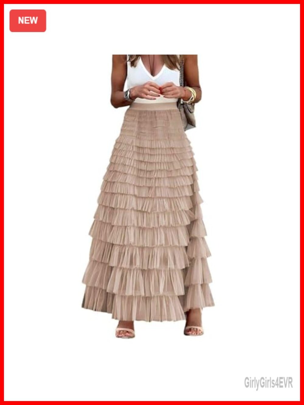 Women's Long Tulle A-Line Tiered Maxi Skirt High Waisted Flowy Fairy
